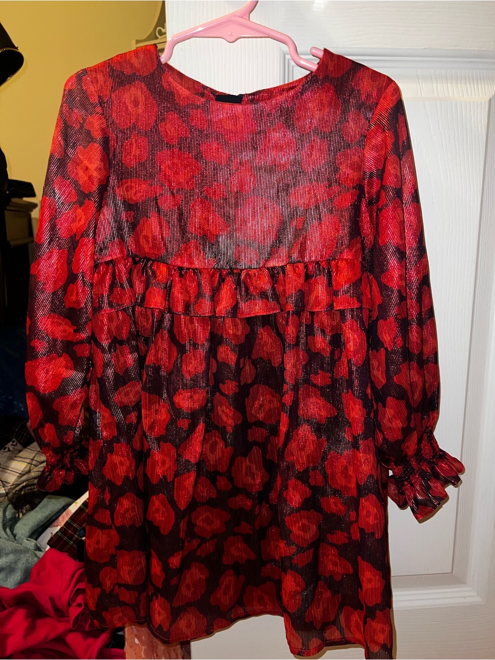 Little Marc Jacobs Girls Red Floral Long-Sleeve Ruffle Dress
